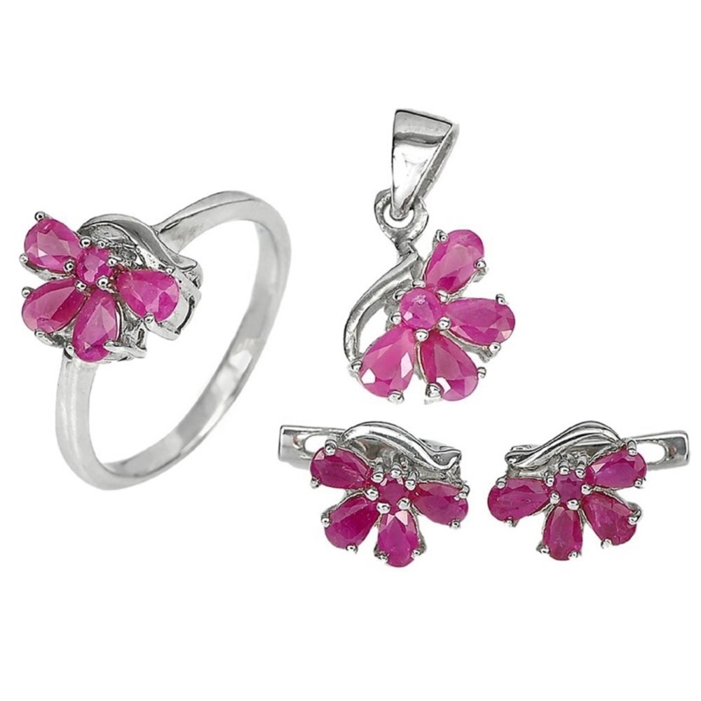 Natural Red Ruby 925 Sterling Silver Jewelry Set … - image 1